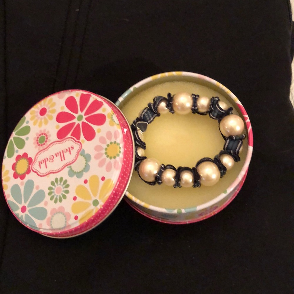 Stella & Dot pearl and tartan ribbon bracelet
